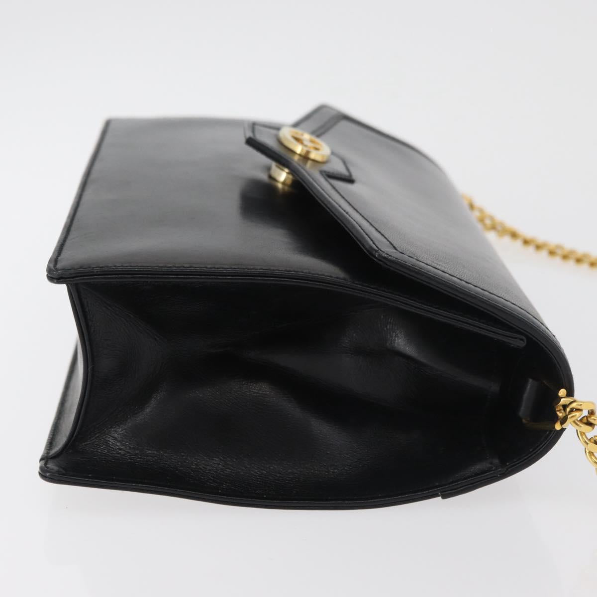 GUCCI Chain Shoulder Bag Leather Black Gold Auth 182515