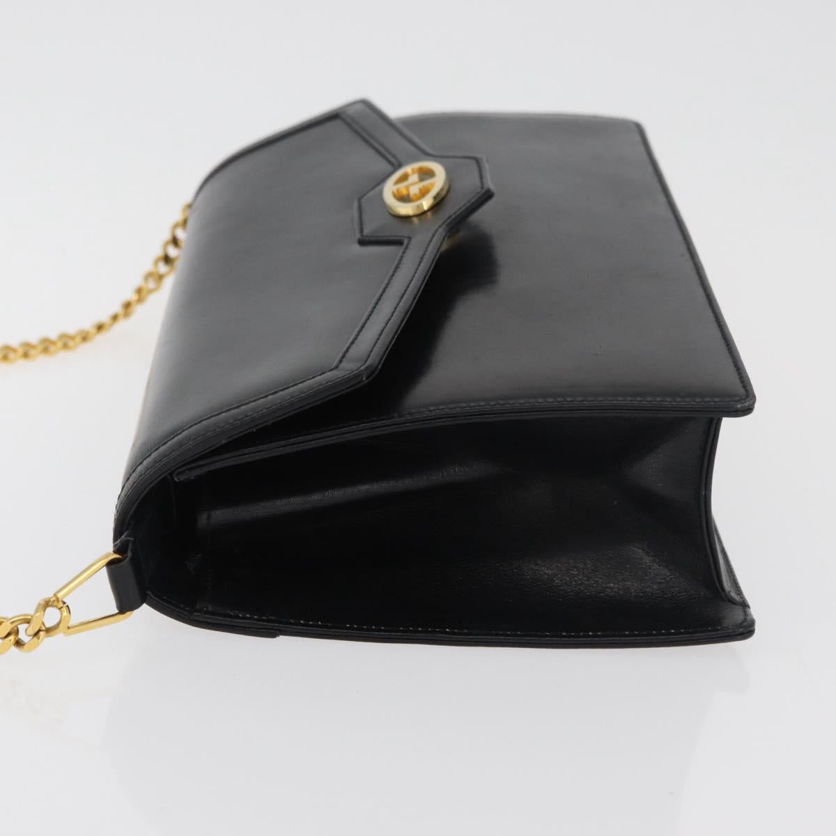 GUCCI Chain Shoulder Bag Leather Black Gold Auth 182515