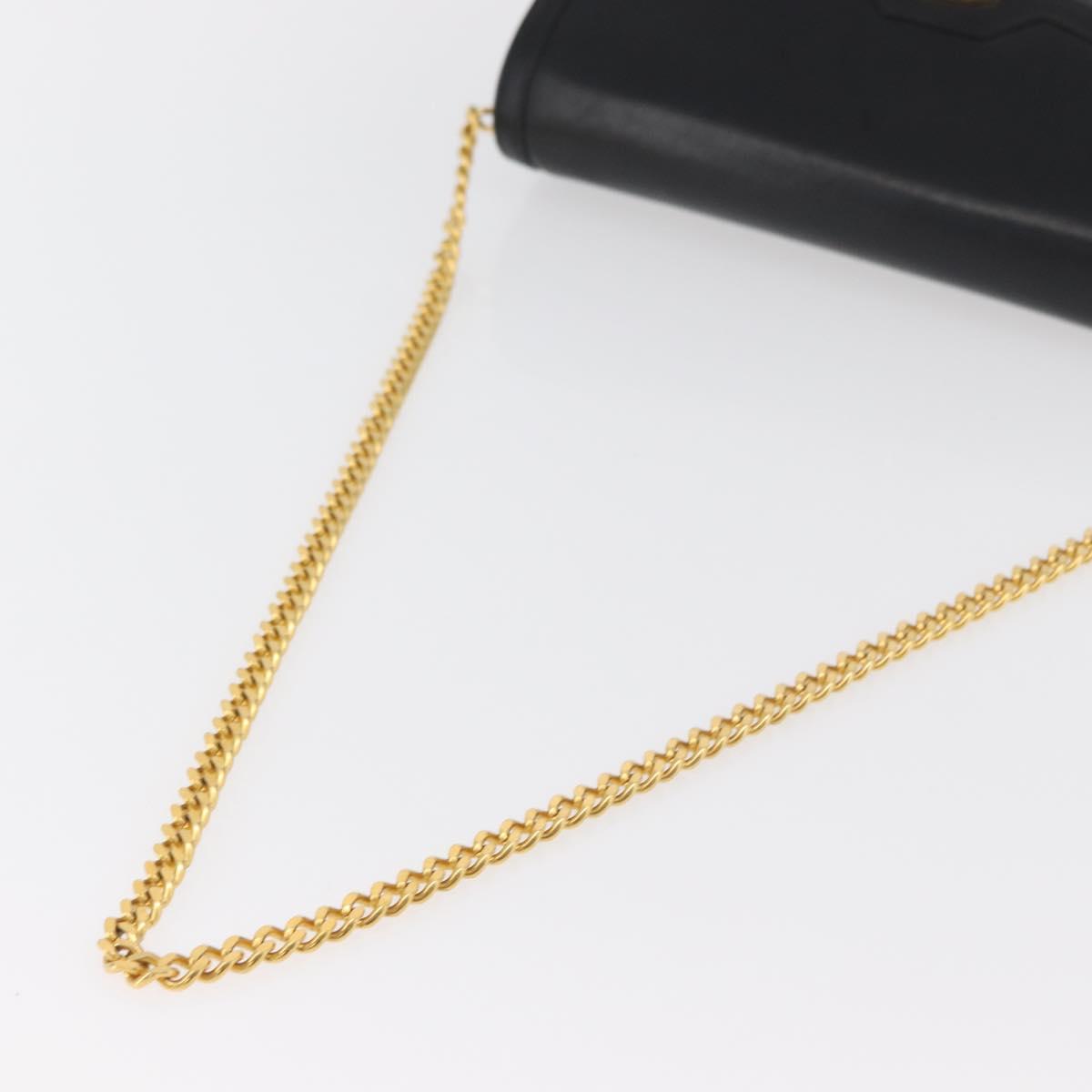 GUCCI Chain Shoulder Bag Leather Black Gold Auth 182515