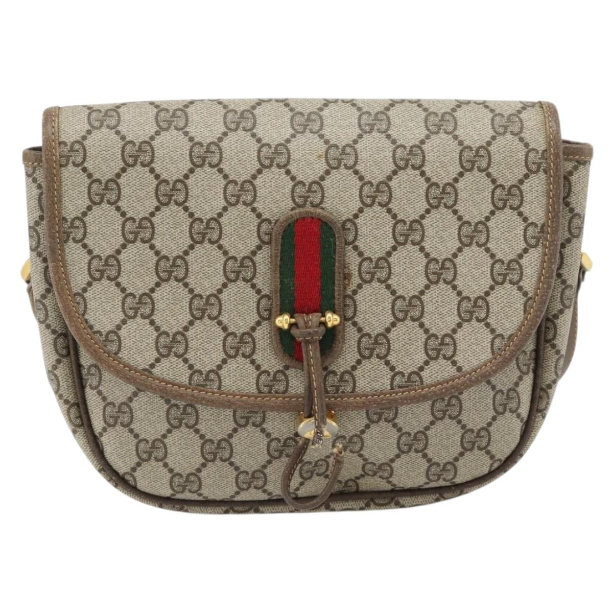 GUCCI GG Supreme Web Sherry Line Shoulder Bag PVC Beige Gold Auth 182516