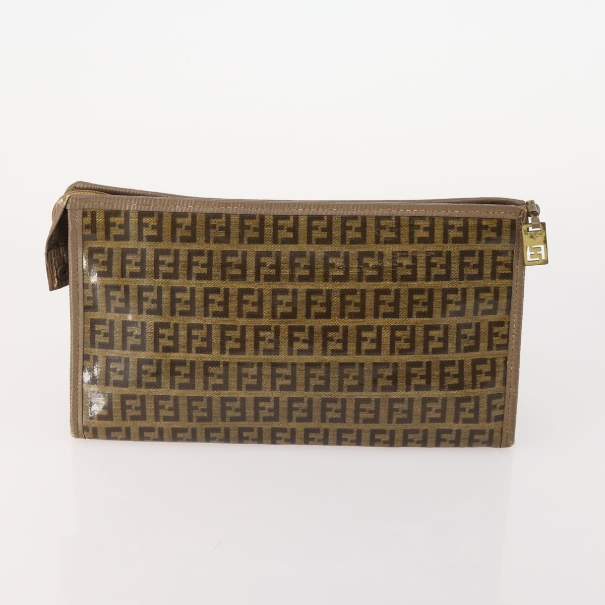 FENDI Zucchino Canvas Bag Coated Canvas 2 Set Black Beige Auth 182517