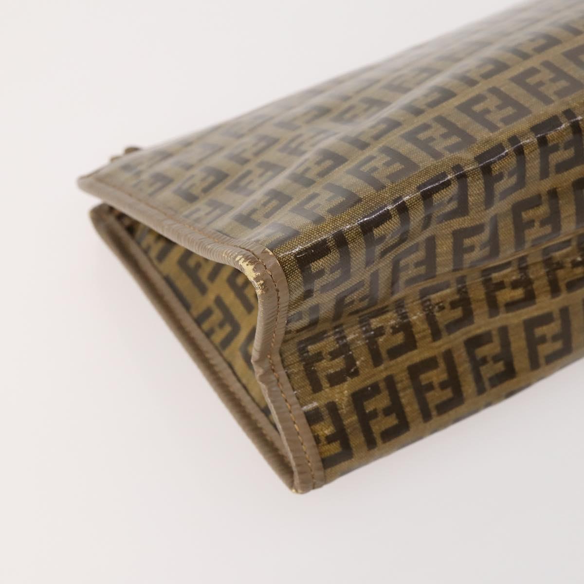FENDI Zucchino Canvas Bag Coated Canvas 2 Set Black Beige Auth 182517