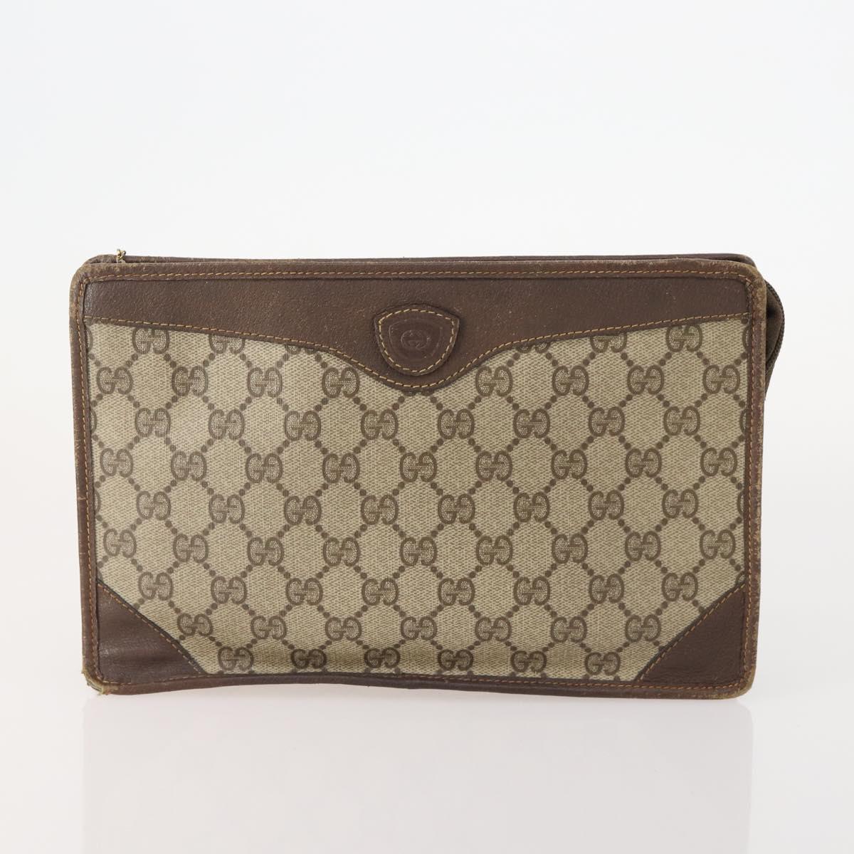 GUCCI GG Supreme Clutch Bag PVC 3 Set Beige Auth 182518