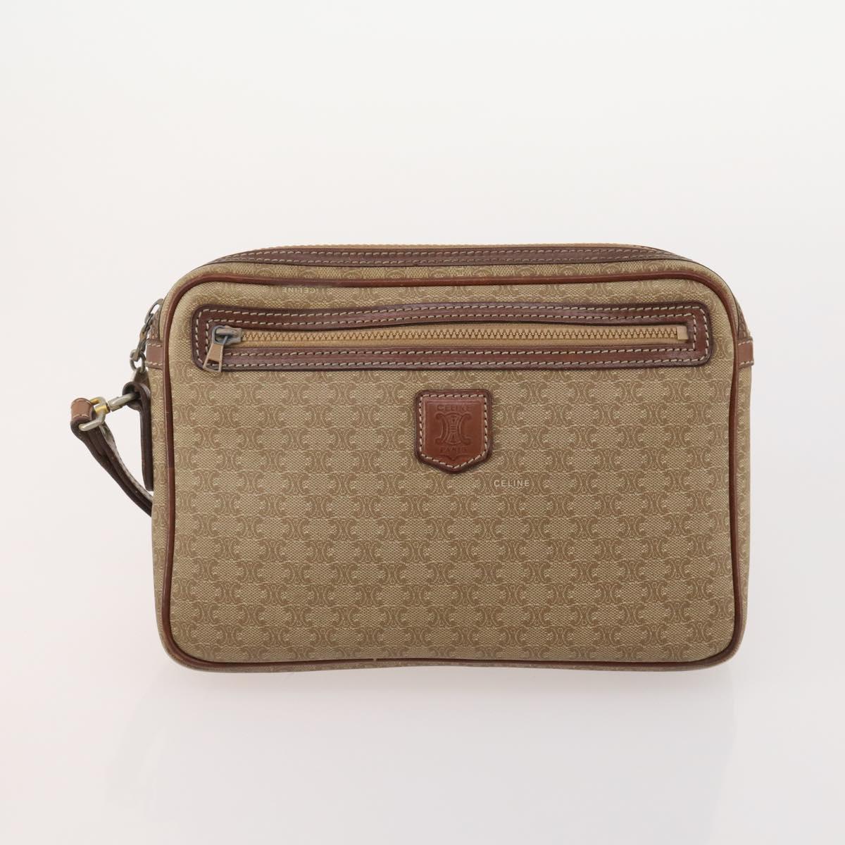 CELINE Macadam Canvas Clutch Bag PVC Leather 4 Set Brown Beige Auth 182519