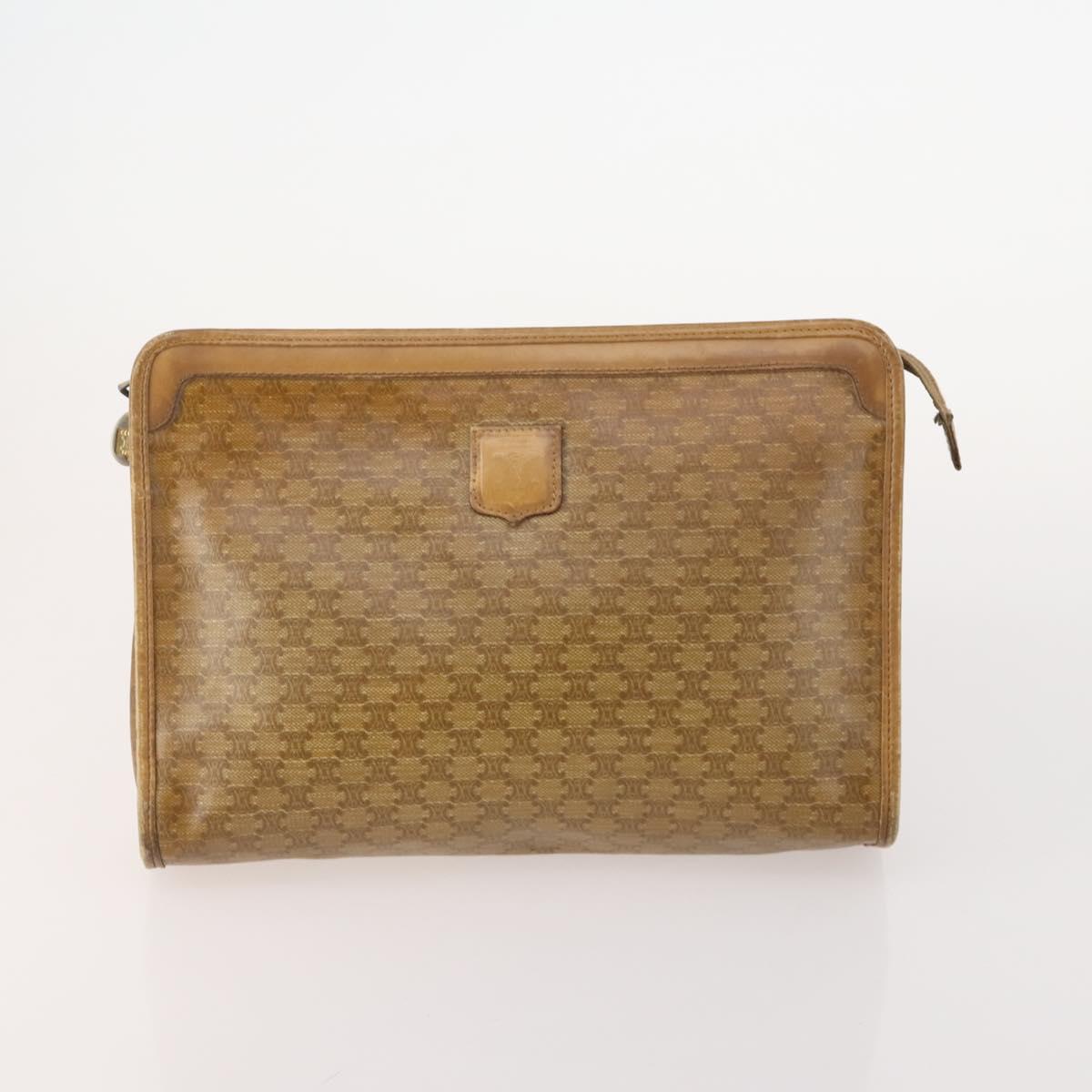 CELINE Macadam Canvas Clutch Bag PVC Leather 4 Set Brown Beige Auth 182519