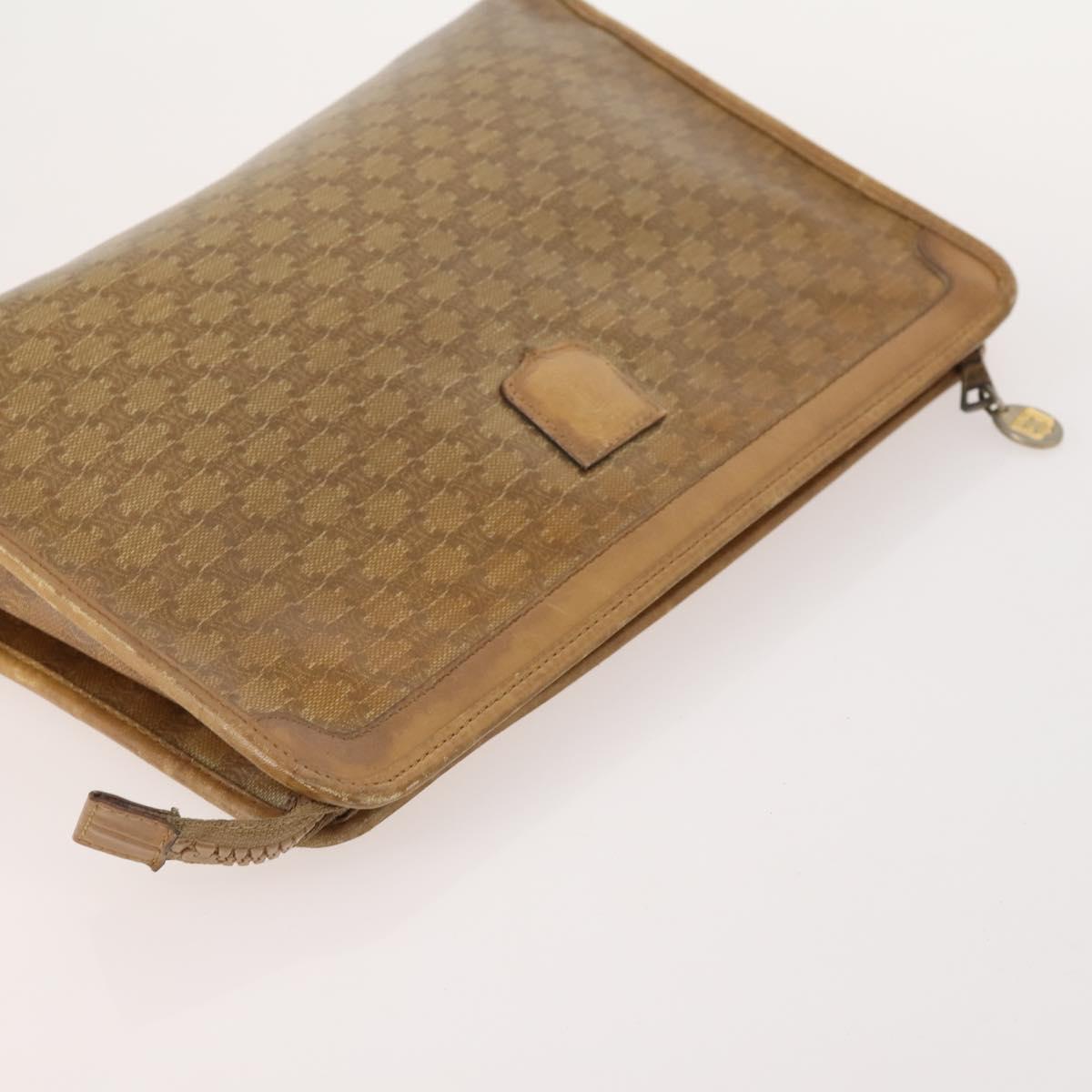 CELINE Macadam Canvas Clutch Bag PVC Leather 4 Set Brown Beige Auth 182519