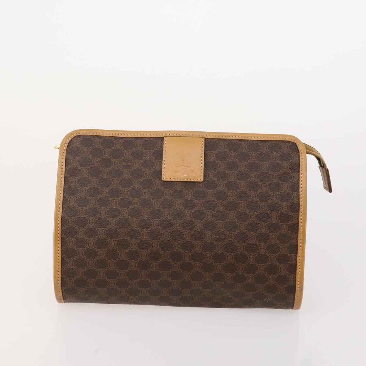 CELINE Macadam Canvas Clutch Bag PVC Leather 4 Set Brown Beige Auth 182519