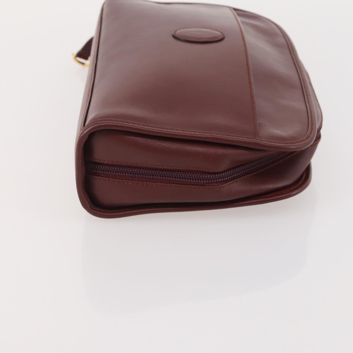 CARTIER Must Line Clutch Bag Leather 2 Set Bordeaux Gold Auth 182520