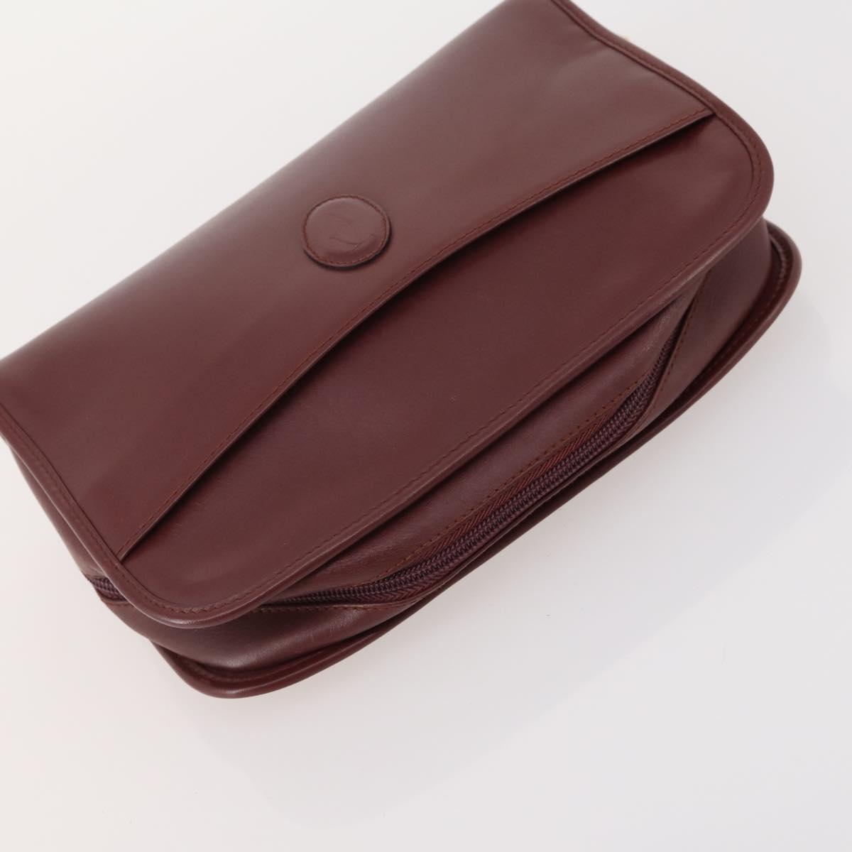 CARTIER Must Line Clutch Bag Leather 2 Set Bordeaux Gold Auth 182520