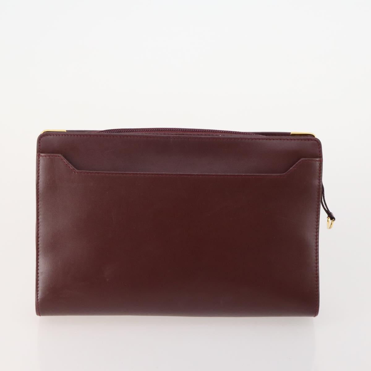 CARTIER Must Line Clutch Bag Leather 2 Set Bordeaux Gold Auth 182520