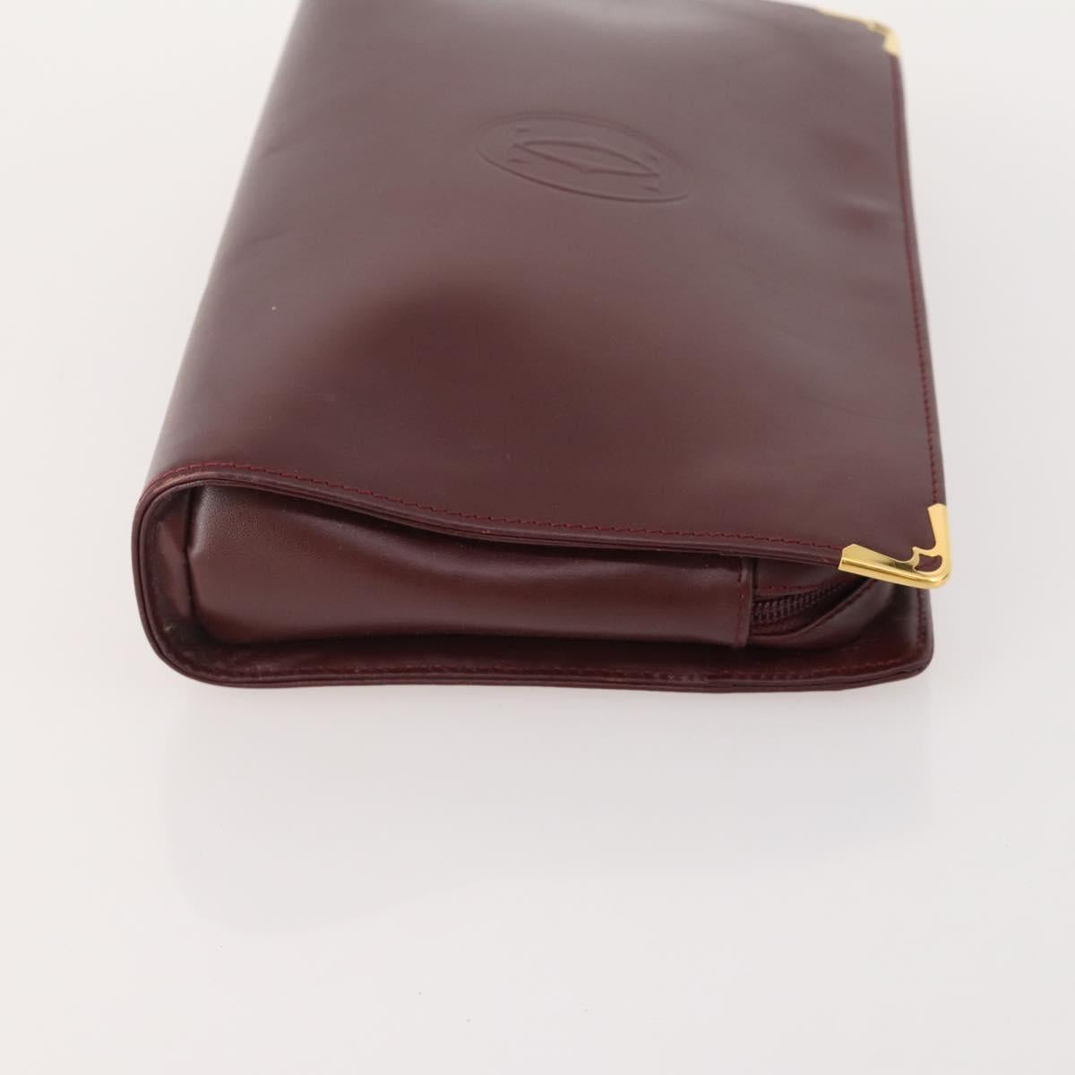 CARTIER Must Line Clutch Bag Leather 2 Set Bordeaux Gold Auth 182520