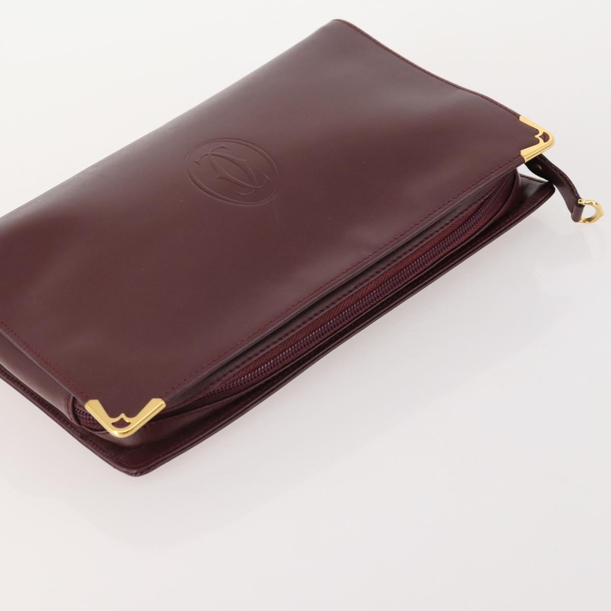 CARTIER Must Line Clutch Bag Leather 2 Set Bordeaux Gold Auth 182520