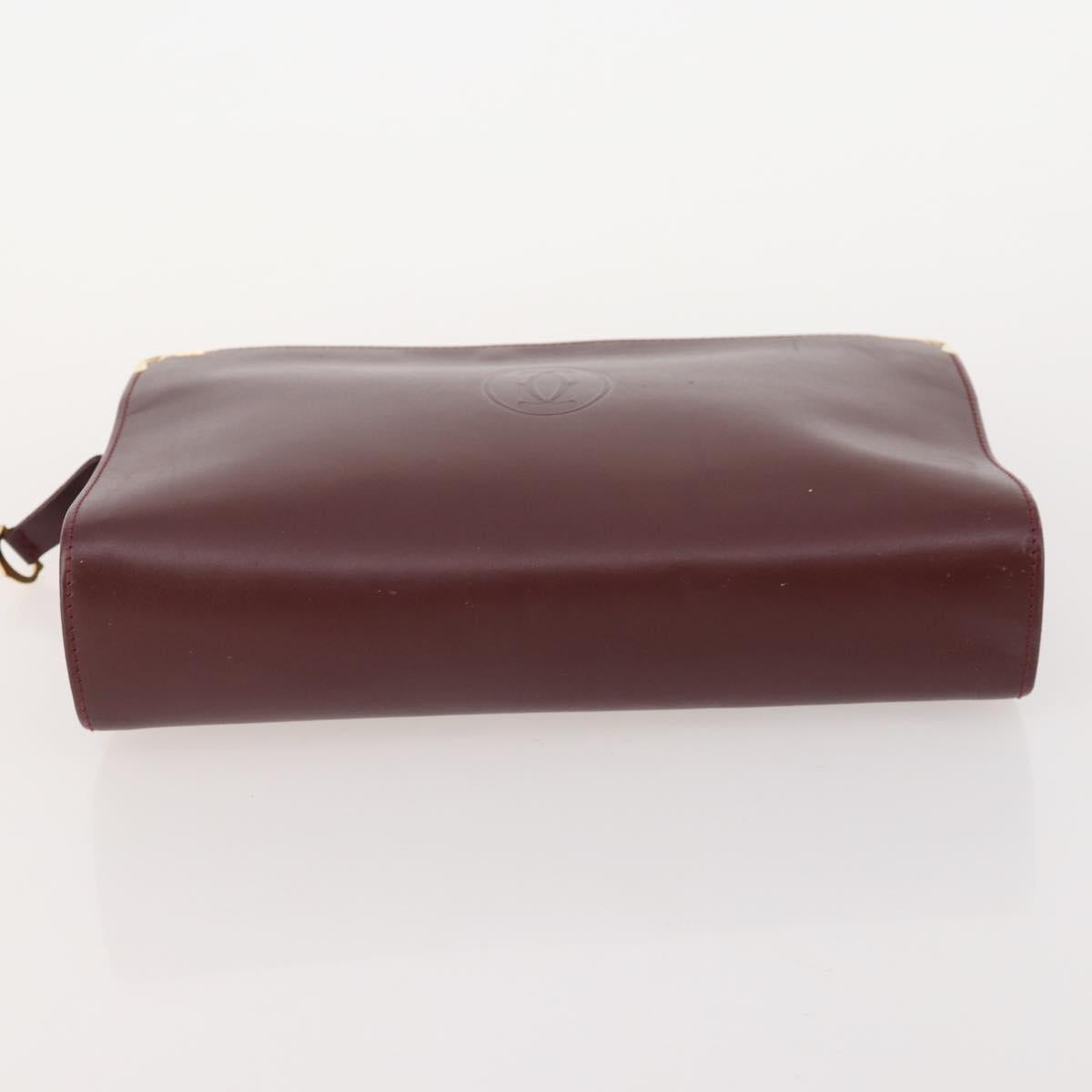 CARTIER Must Line Clutch Bag Leather 2 Set Bordeaux Gold Auth 182520