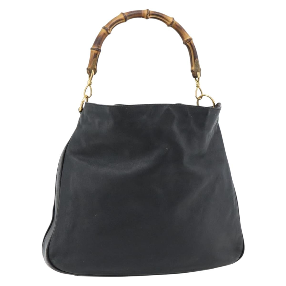 GUCCI Bamboo Shoulder Bag Leather Brown Gold Auth 182526