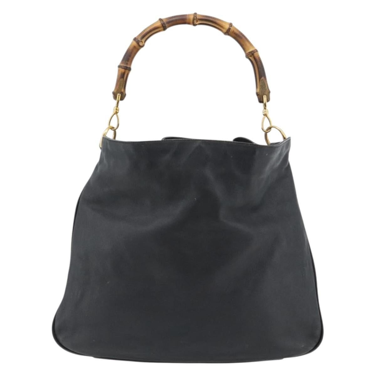 GUCCI Bamboo Shoulder Bag Leather Brown Gold Auth 182526