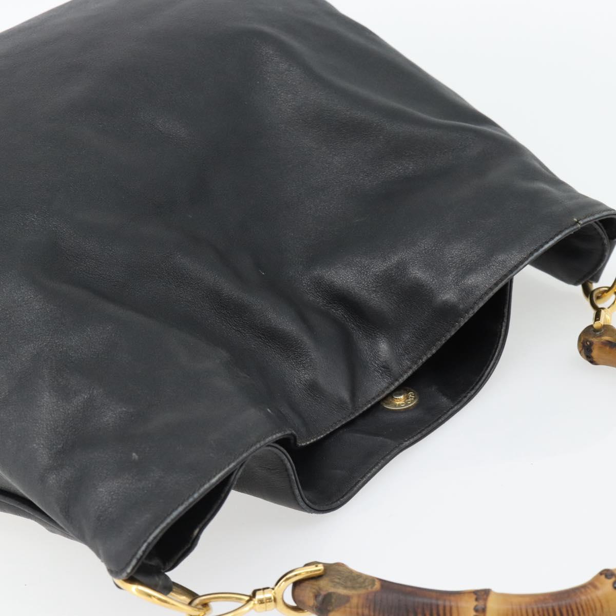 GUCCI Bamboo Shoulder Bag Leather Brown Gold Auth 182526
