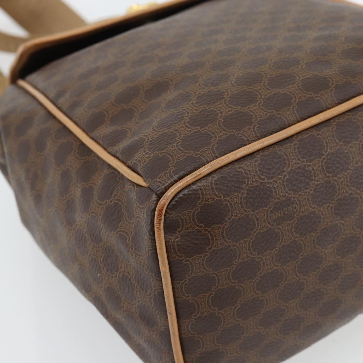 CELINE Macadam Canvas Backpack PVC Leather Brown Gold Auth 182528A