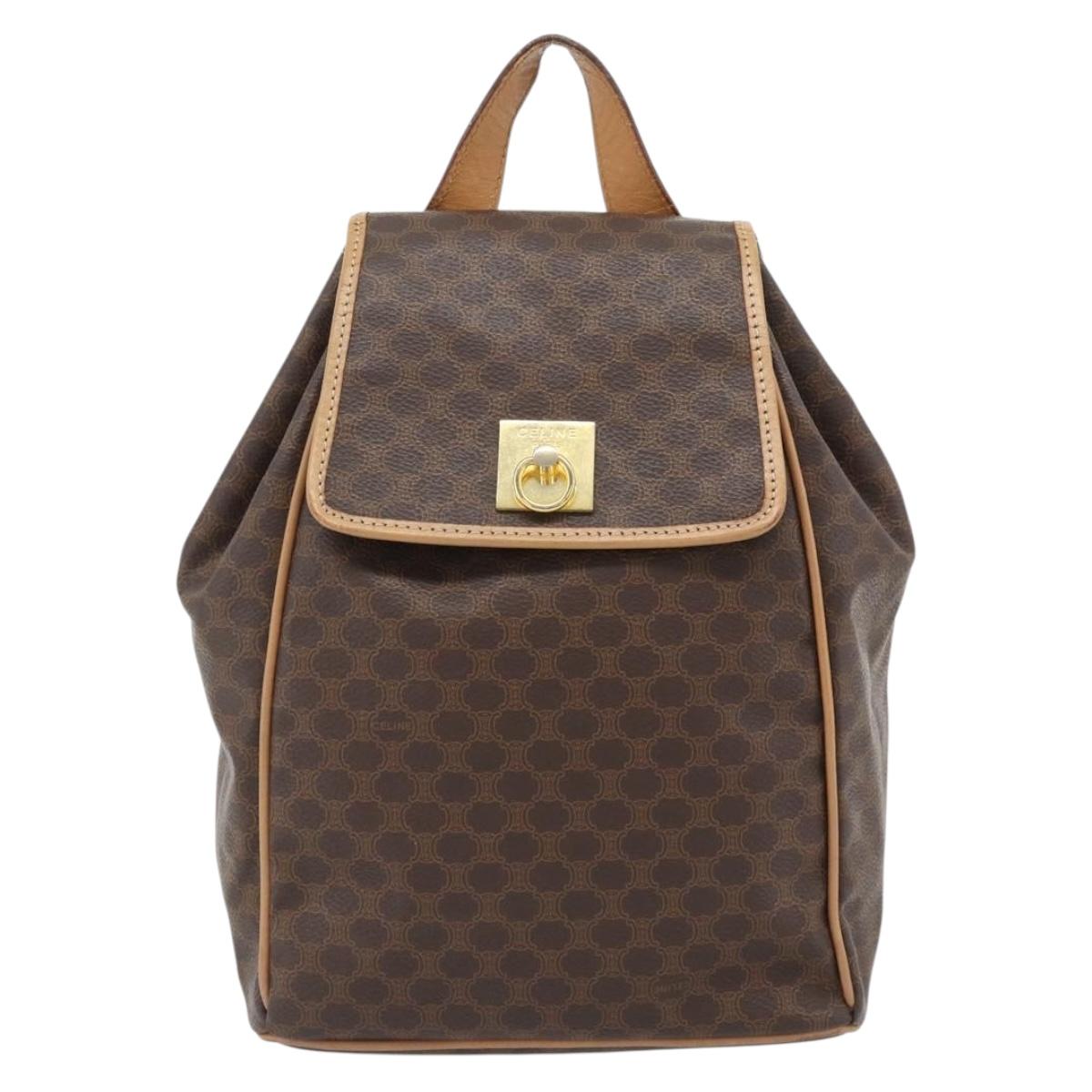 CELINE Macadam Canvas Backpack PVC Leather Brown Gold Auth 182528A