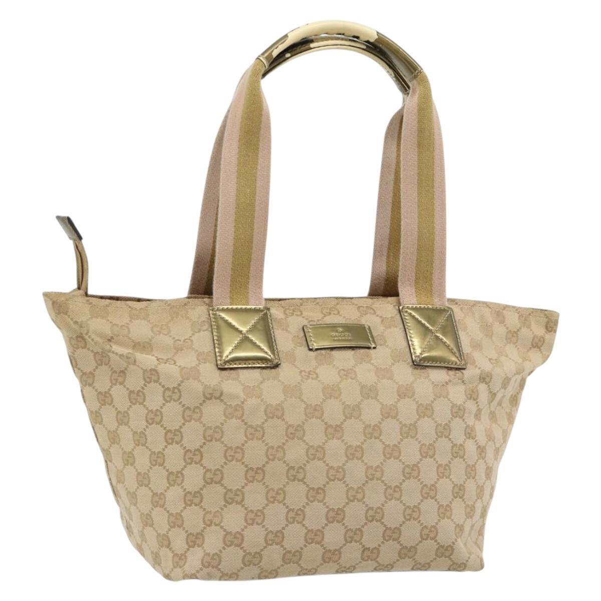 GUCCI GG Canvas Sherry Line Tote Bag Beige Gold 131230 Auth 182529