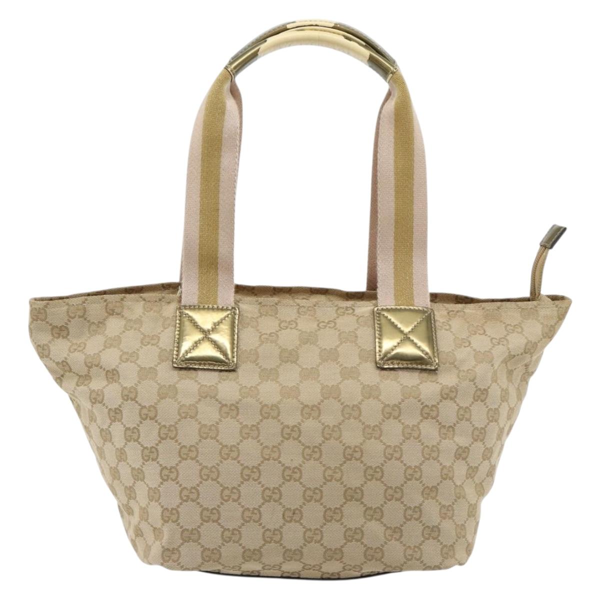 GUCCI GG Canvas Sherry Line Tote Bag Beige Gold 131230 Auth 182529