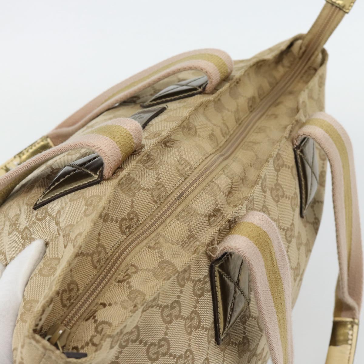 GUCCI GG Canvas Sherry Line Tote Bag Beige Gold 131230 Auth 182529