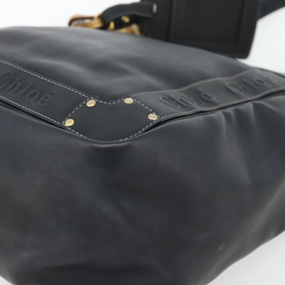 Chloe Eden Tote Bag Leather Black Gold Auth 182531A