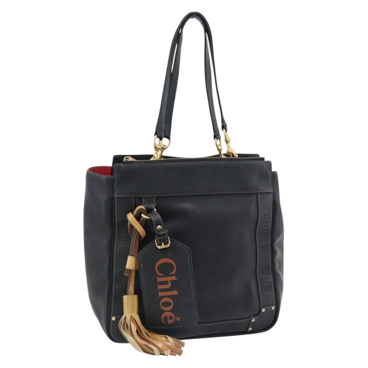 Chloe Eden Tote Bag Leather Black Gold Auth 182531A