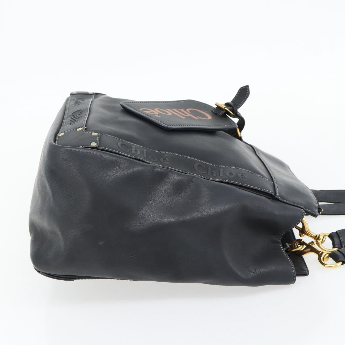 Chloe Eden Tote Bag Leather Black Gold Auth 182531A