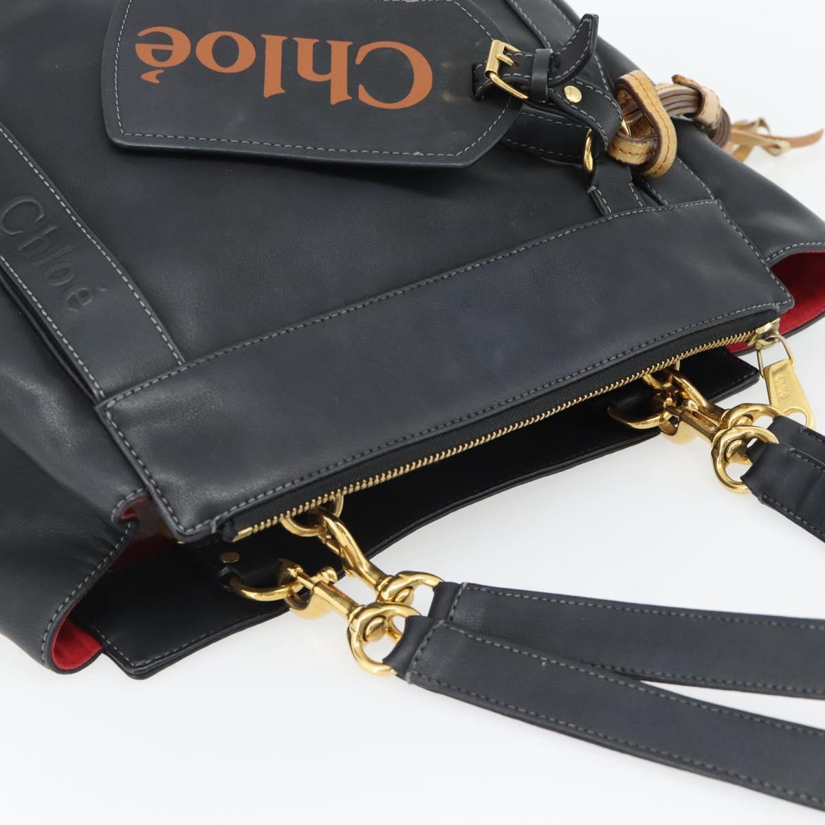 Chloe Eden Tote Bag Leather Black Gold Auth 182531A