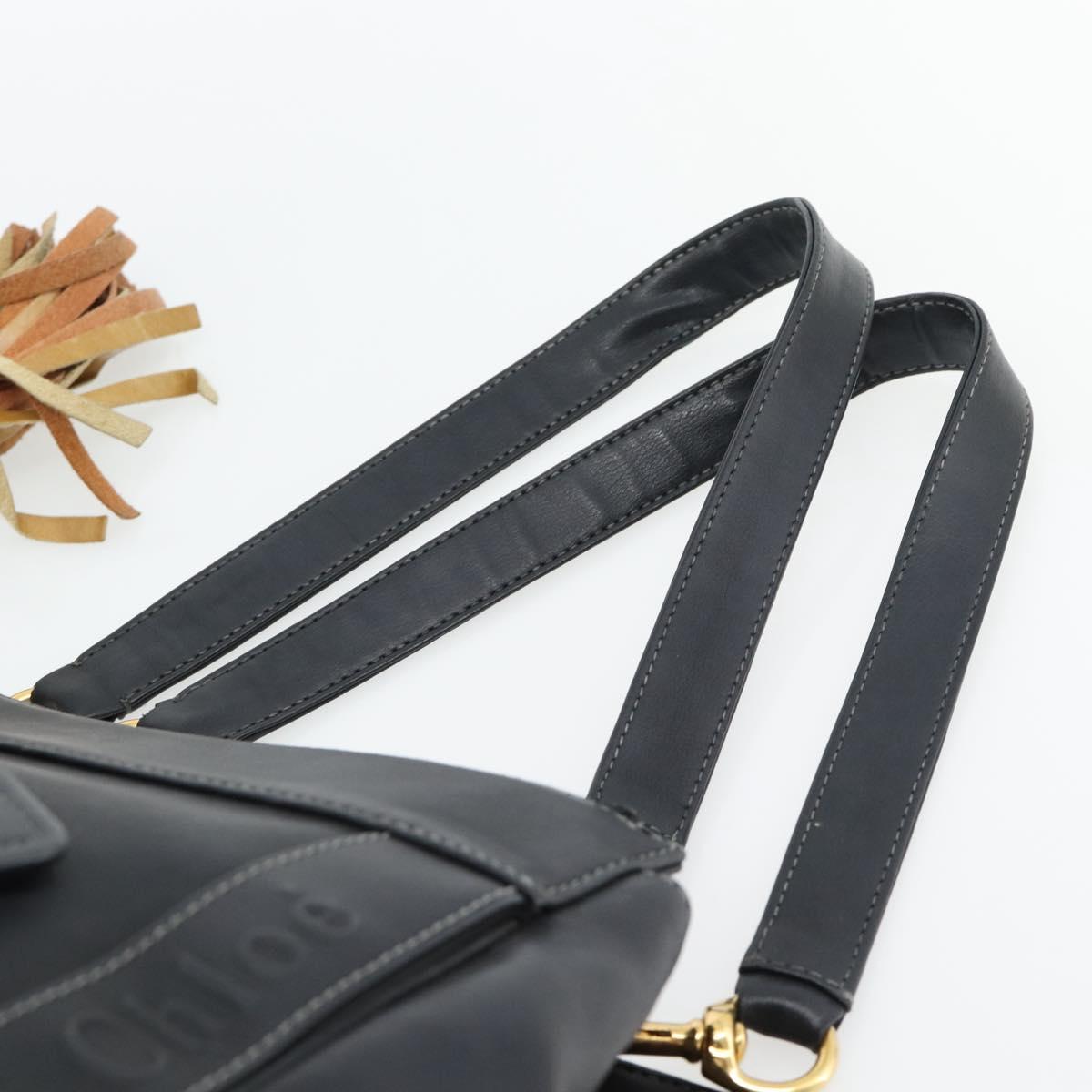Chloe Eden Tote Bag Leather Black Gold Auth 182531A