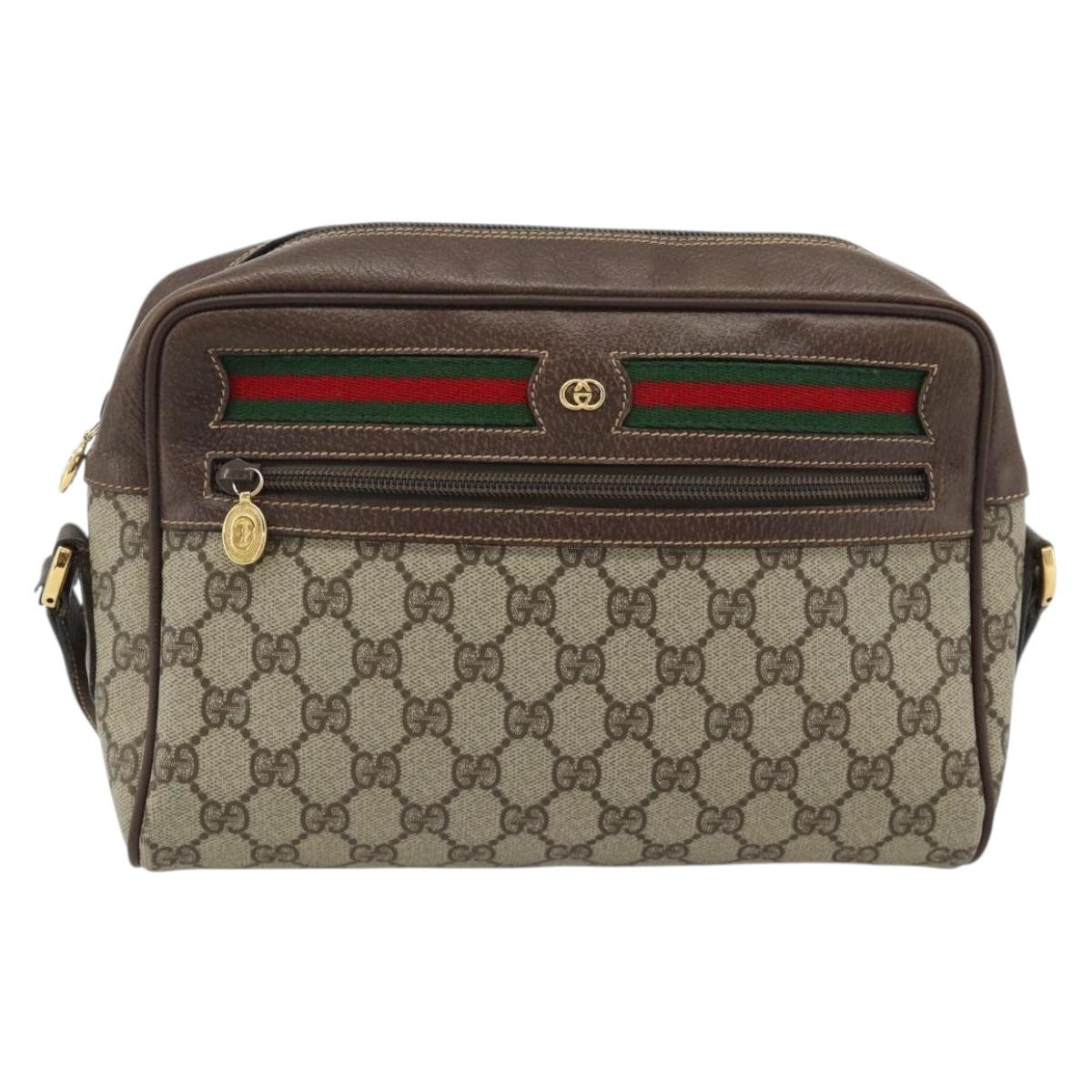 GUCCI GG Supreme Web Sherry Line Bag PVC Beige Gold 001 113 6472 Auth 182533