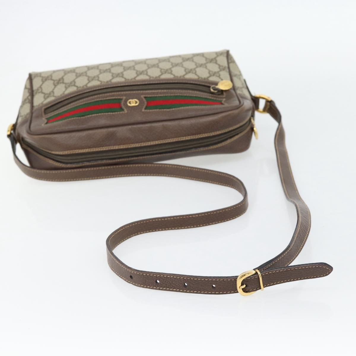 GUCCI GG Supreme Web Sherry Line Bag PVC Beige Gold 001 113 6472 Auth 182533