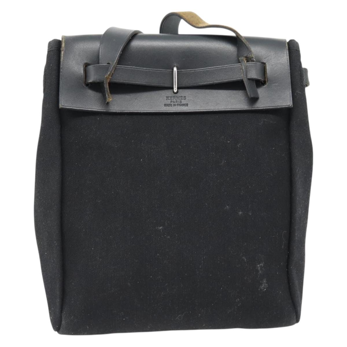 HERMES Herbag TPM Shoulder Bag Canvas Black Auth 182534