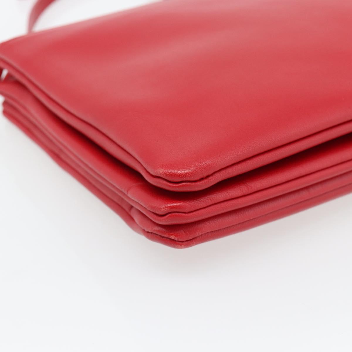 CELINE Trio Shoulder Bag Leather Red Gold Auth 182535A