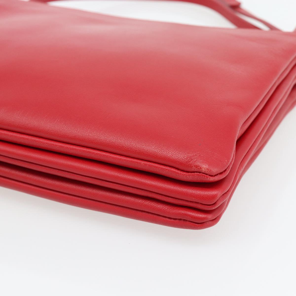 CELINE Trio Shoulder Bag Leather Red Gold Auth 182535A