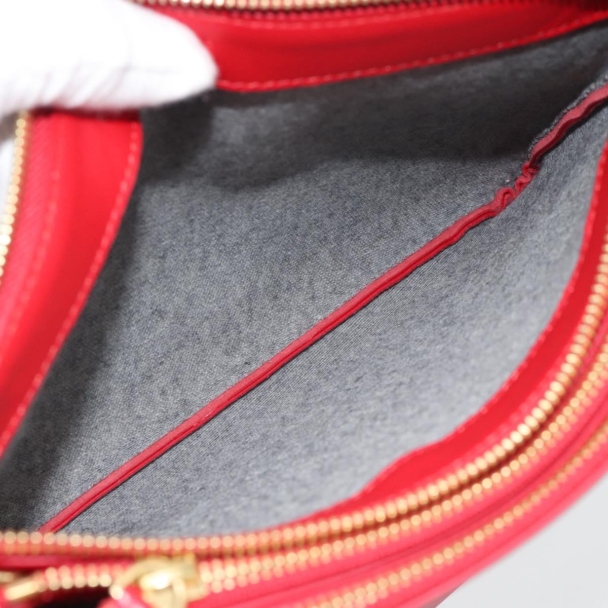 CELINE Trio Shoulder Bag Leather Red Gold Auth 182535A