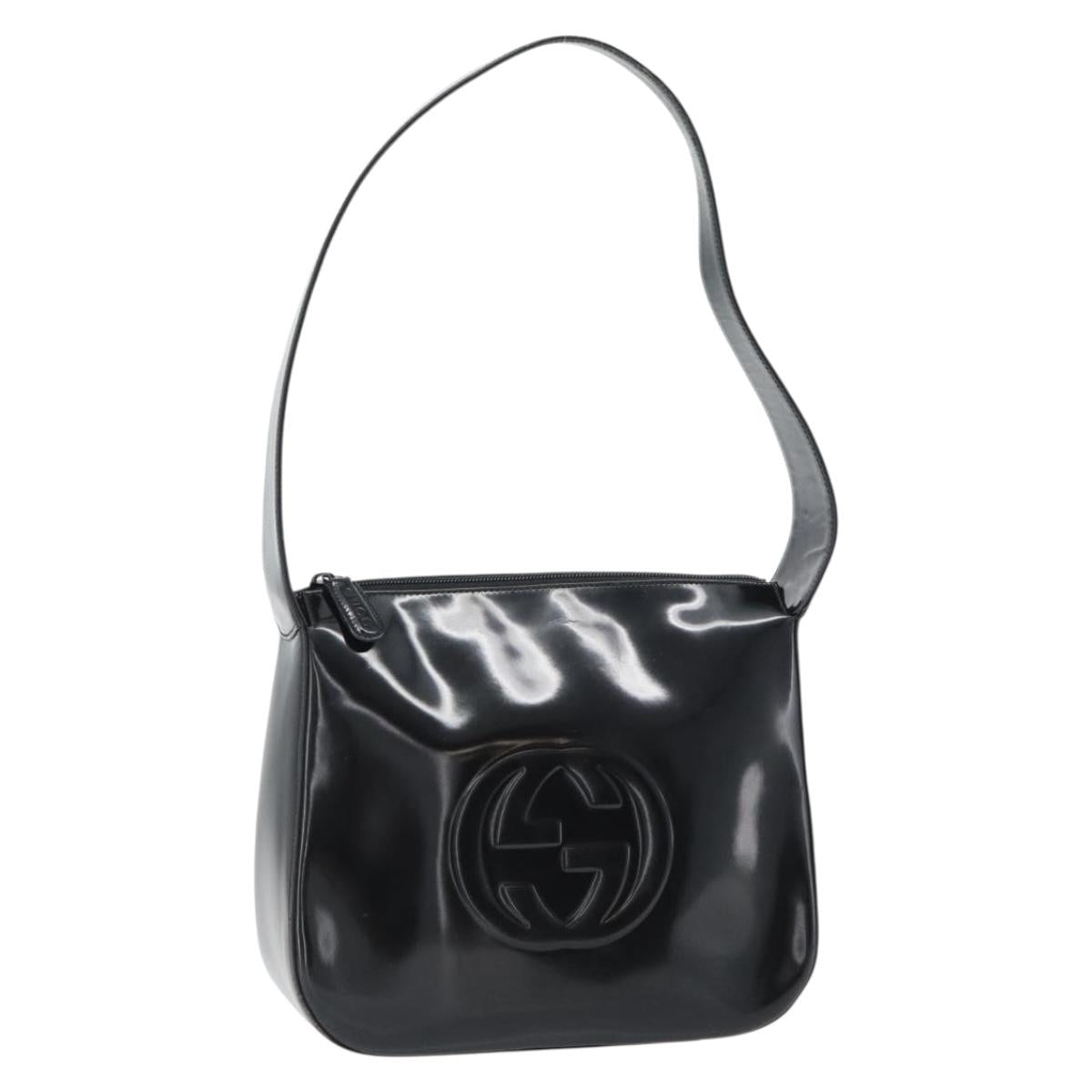 GUCCI Shoulder Bag Enamel Black 001 1364 1703 Auth 182536