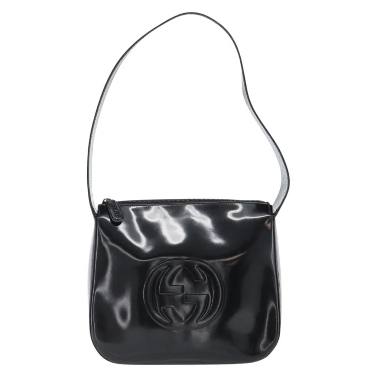 GUCCI Shoulder Bag Enamel Black 001 1364 1703 Auth 182536
