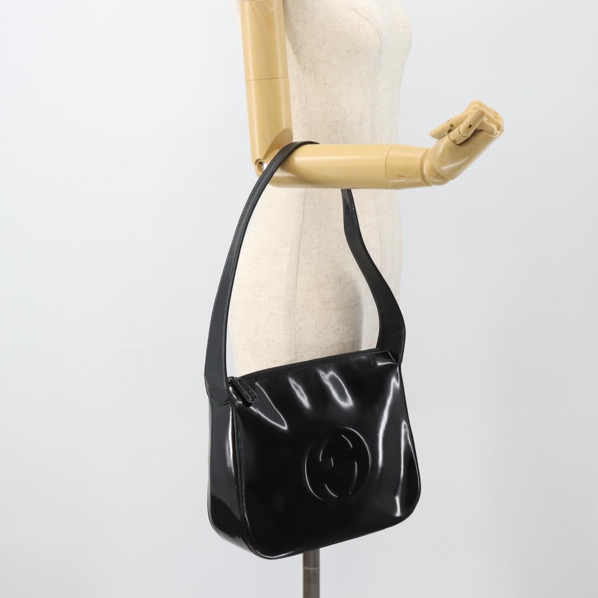 GUCCI Shoulder Bag Enamel Black 001 1364 1703 Auth 182536