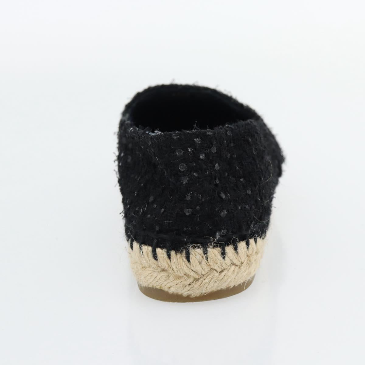 CHANEL Espadrilles Sandals Tweed Black CC Auth 182538M