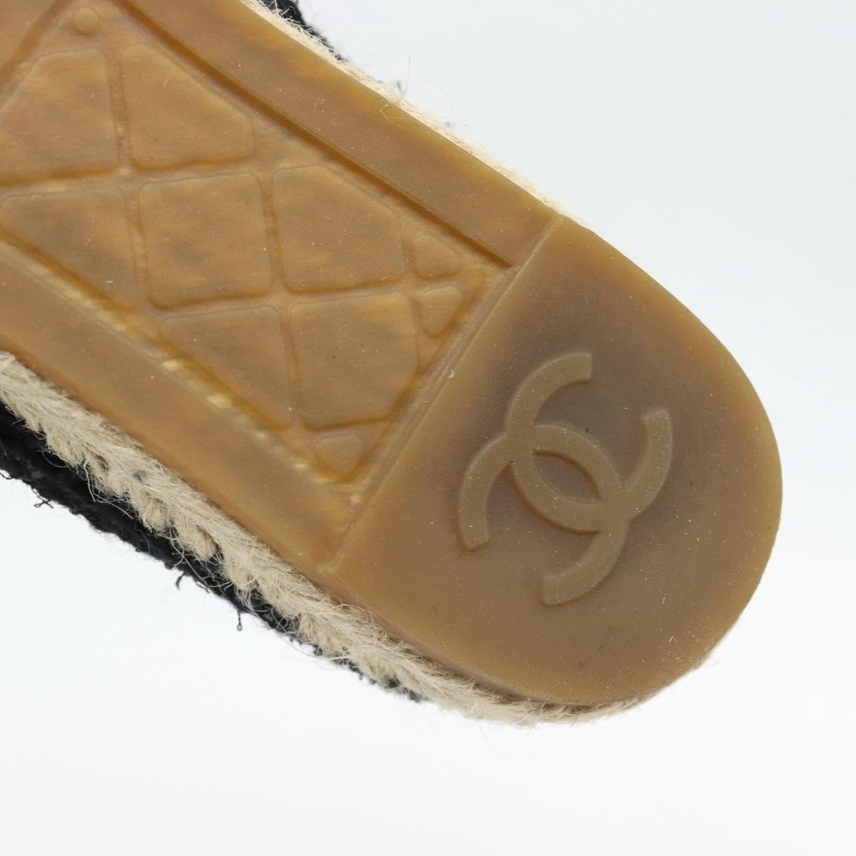CHANEL Espadrilles Sandals Tweed Black CC Auth 182538M