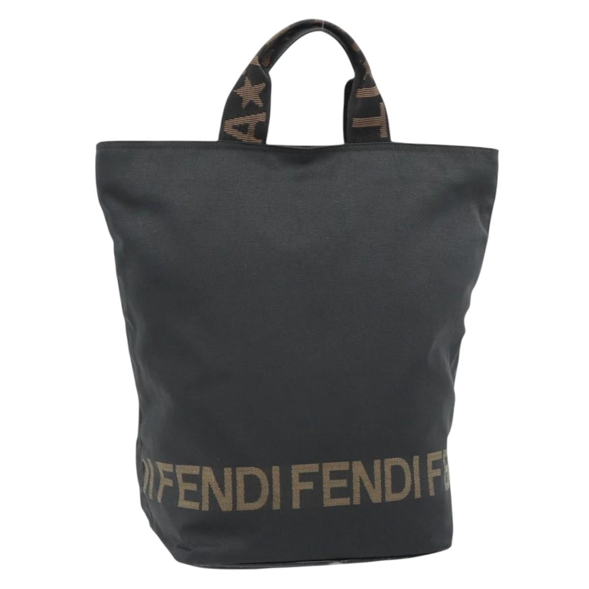 FENDI Hand Bag Canvas Black Silver Auth 182539