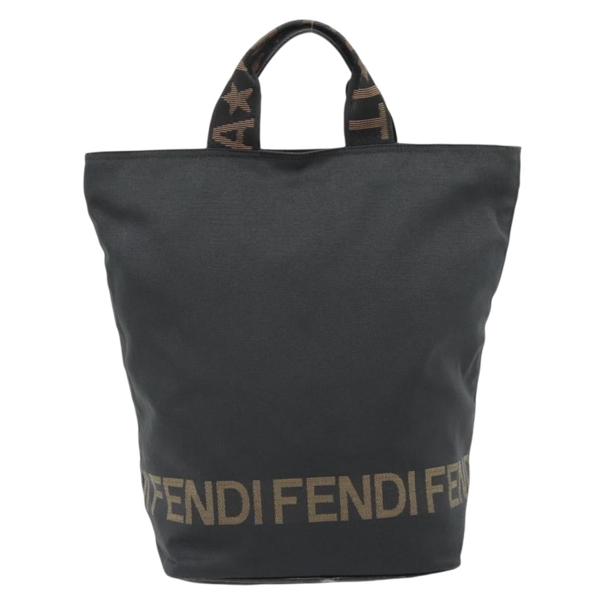 FENDI Hand Bag Canvas Black Silver Auth 182539
