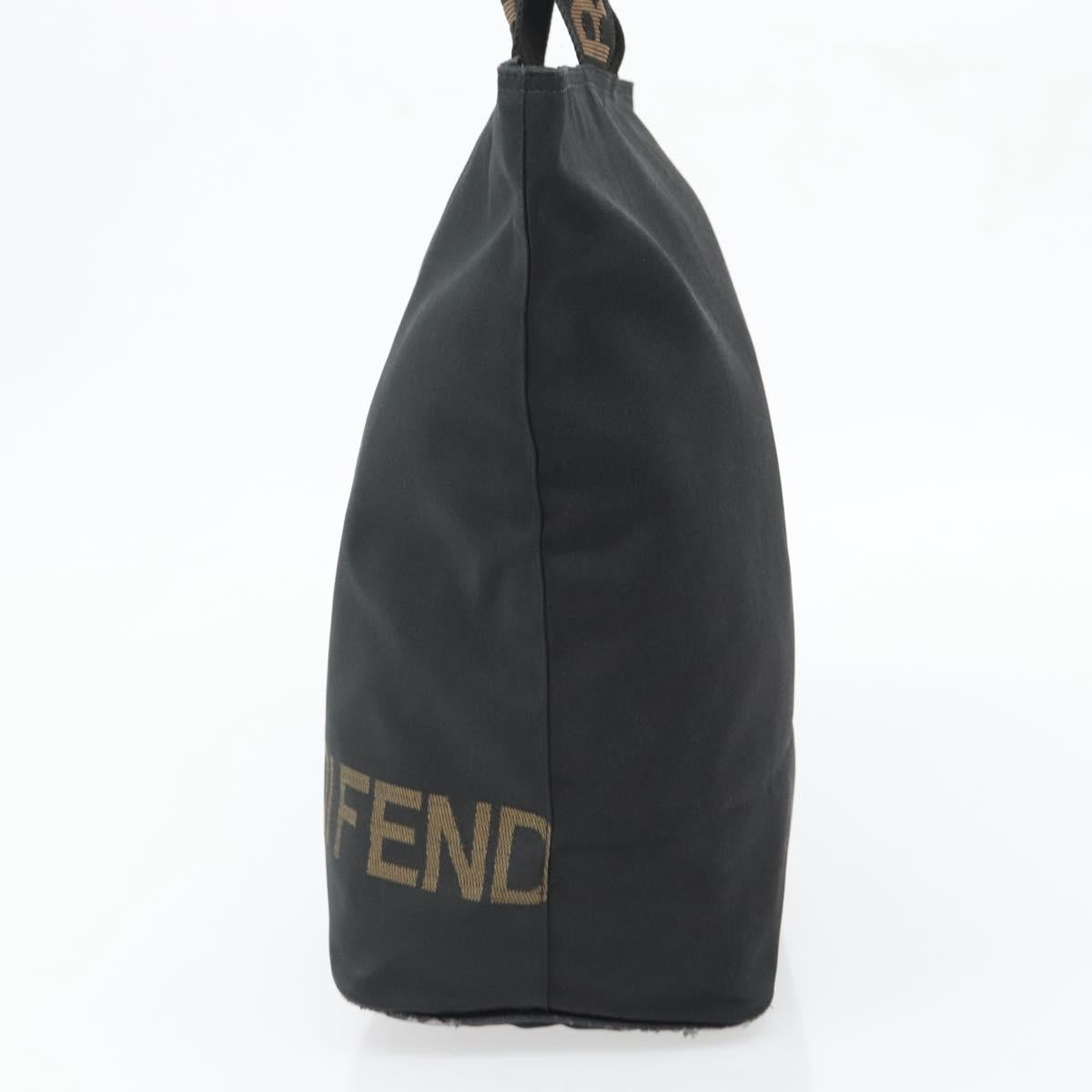 FENDI Hand Bag Canvas Black Silver Auth 182539