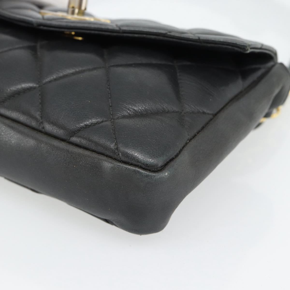 CHANEL Matelasse Chain Waist bag Lamb Skin Black Gold CC Auth 182541