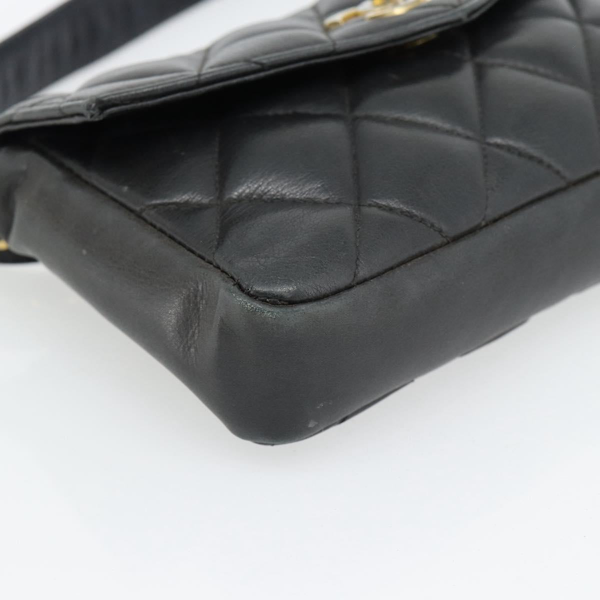 CHANEL Matelasse Chain Waist bag Lamb Skin Black Gold CC Auth 182541