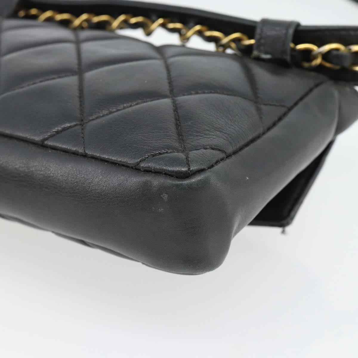 CHANEL Matelasse Chain Waist bag Lamb Skin Black Gold CC Auth 182541