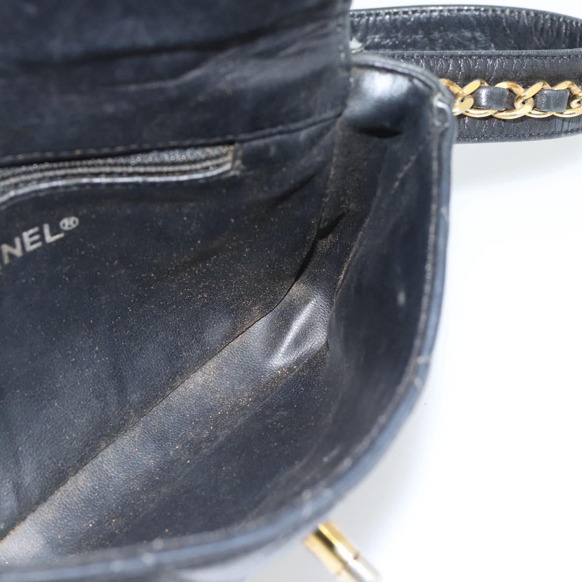 CHANEL Matelasse Chain Waist bag Lamb Skin Black Gold CC Auth 182541