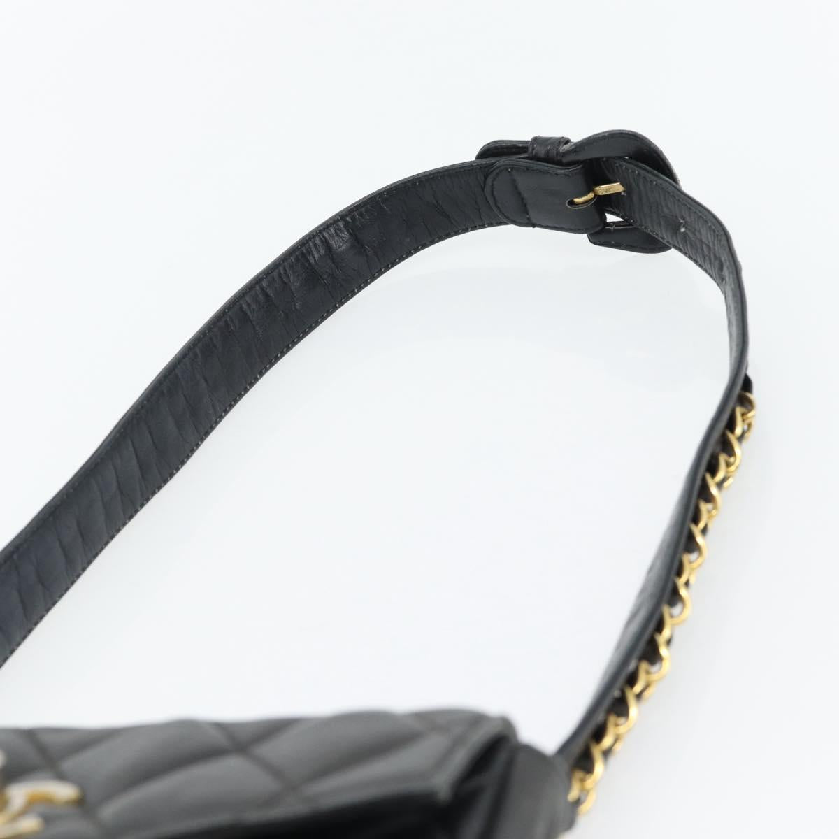 CHANEL Matelasse Chain Waist bag Lamb Skin Black Gold CC Auth 182541