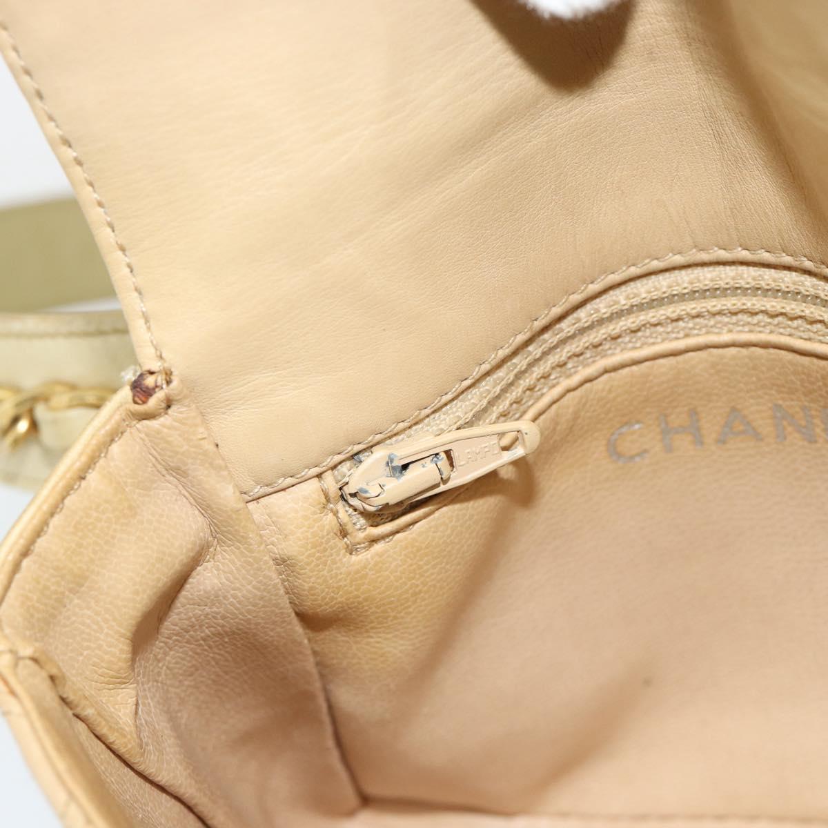 CHANEL Bicolore Waist bag Lamb Skin Beige Gold CC Auth 182545